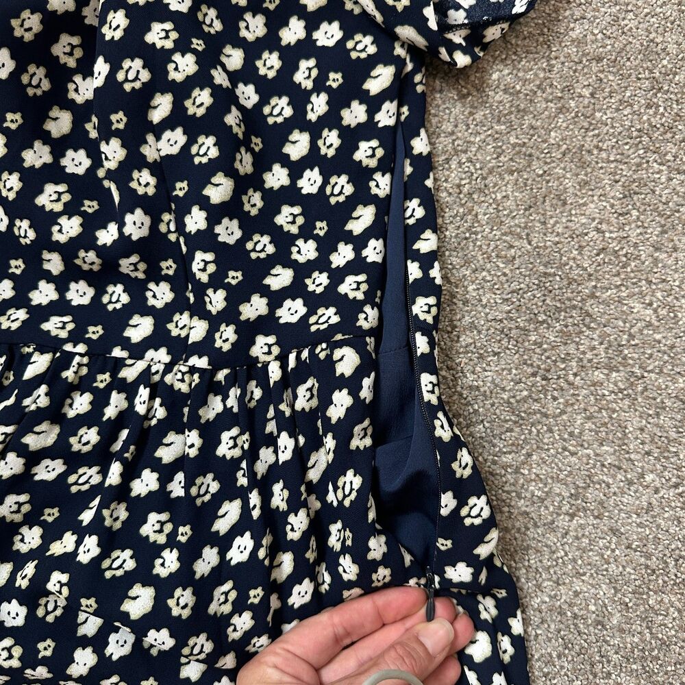 J. Crew Dress 4 Navy Blue Blurred Floral Teired Short Sleeve Mini A1380 - Picture 8 of 15